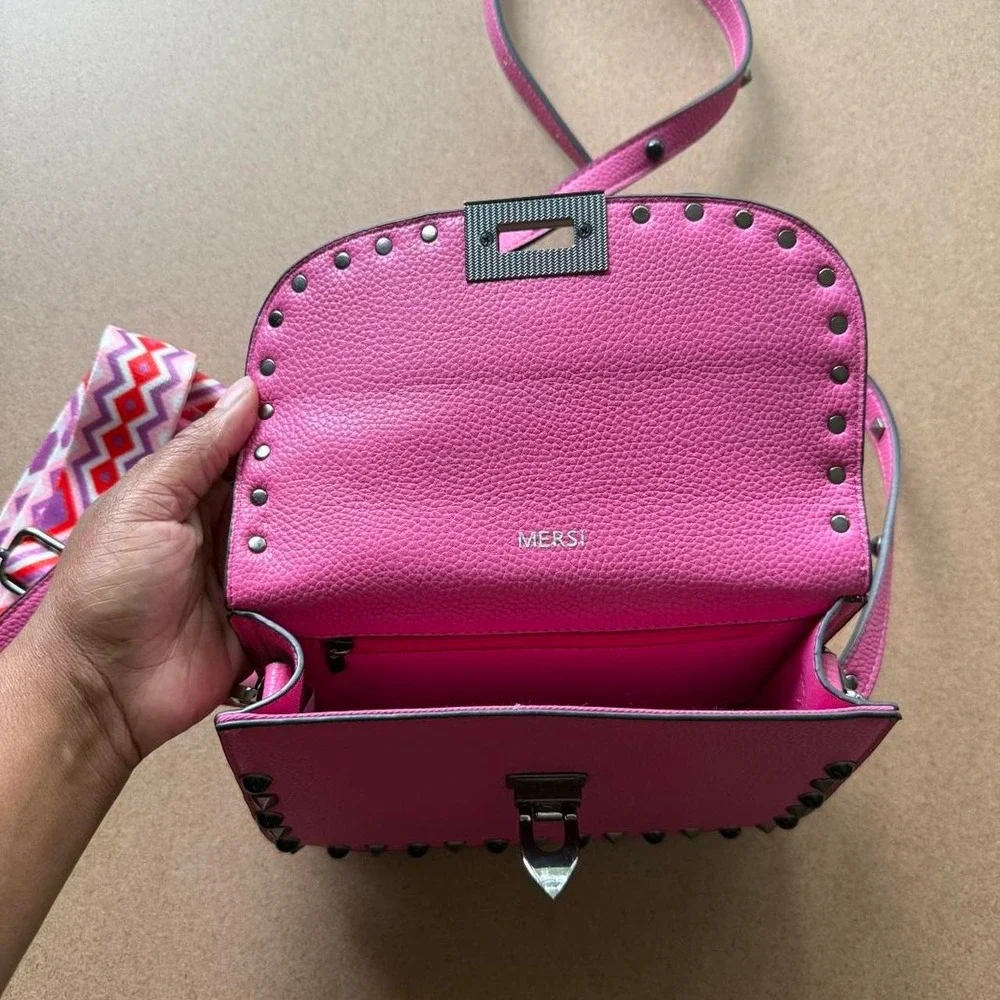 Mersi Pink Studded Crossbody Bag Y2K Punk Mini Purse